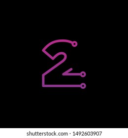 Number 2 logotype monoline Technology, digital, electronics, chip, connection concept. Modern Logo Technology for Business. Logotypes of Digital combining with circuit . - vector