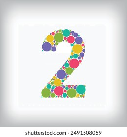 Number 2 made of creative colored dots or filled with circles. Creative fonts with unique Numbers and symbols. Vector illustration.