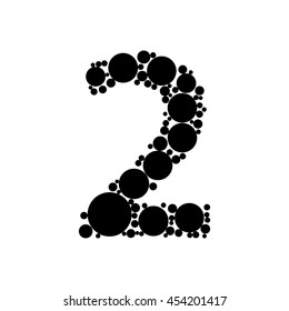 Number 2 made from dots. Circle fill effect. Vector illustration.