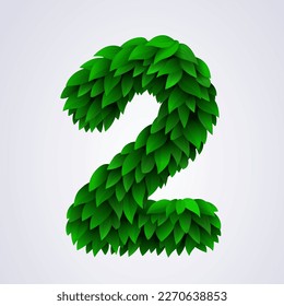 Number 2 made of green leaves. Vector illustration