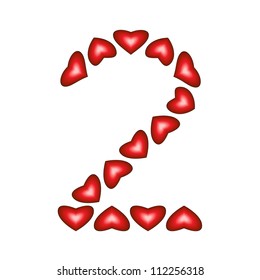 Number 2 made of hearts on white background