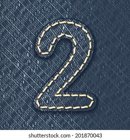 Number 2 made from jeans fabric - vector illustration