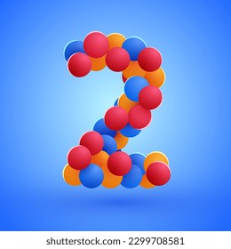 Número 2 hecho con globos multicolores. Ilustración del vector
