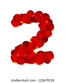 Number 2 made from red rose petals, vector illustration