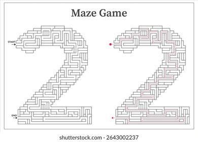 Number 2 maze game pattern decorative design template