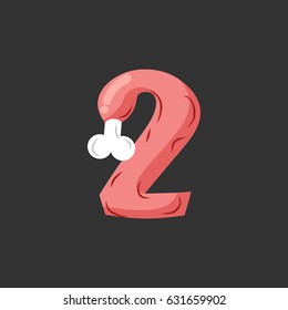 Number 2 meat. Pork and bone font two. Ham alphabet sign. Beef ABC symbol