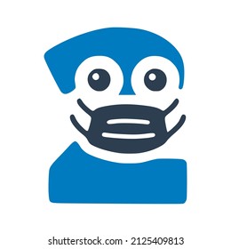Number 2 in medical mask, cute character doodle style