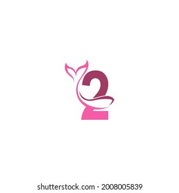 Number 2 with mermaid tail icon logo design template vector