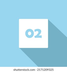 Icono de diseño plano moderno número 2 en marco blanco en pantalla azul para uso comercial e impresión de calendario.