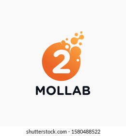 Number 2 with molecule element. Lab Logo Design concept. Design Vector with Dots and Bubbles. perfect for technology, digital, software, network and science brand. - vector