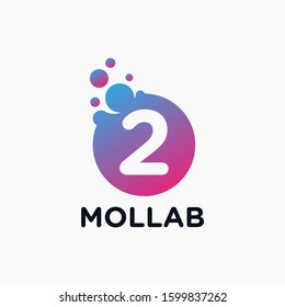 number 2 with molecule element. Lab, liquid, atom Design concept. Design Vector with Dots and Bubbles. perfect for technology, digital, software, network and science brand. - vector