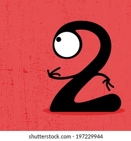 Number 2 Monster on grunge background. vector illustration