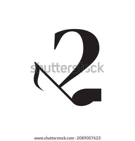 Number 2 with Music Key Note Logo Design Element. Usable for Business, Musical, Entertainment, Record and Orchestra Logos