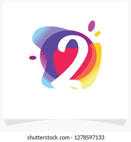 Number 2 Negative space design. Number 2 logo at colorful multicolor splash background