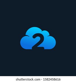 number 2 negative space in Sky Cloud element. Technology Hosting Domain BlockChain Server Logo Design - Vector