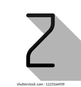 Number 2, numeral, two. Black object with long shadow on white background