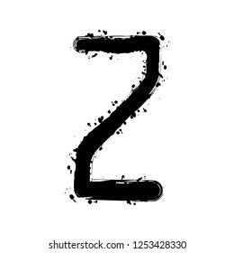 Number 2, numeral, two. Black ink with splashes on white background