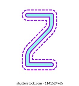 Number 2, numeral, two. Colored sketch with dotted border on white background