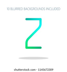 Number 2, numeral, two. Colorful logo concept with simple shadow on white. 10 different blurred backgrounds included