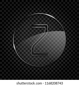 Number 2, numeral, two. Icon in circle glass bubble on dark transparent grid. Glass style