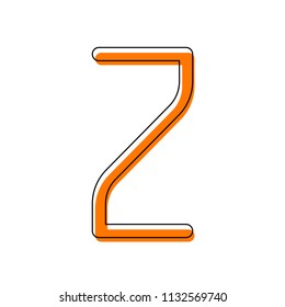 Number 2, numeral, two. Isolated icon consisting of black thin contour and orange moved filling on different layers. White background