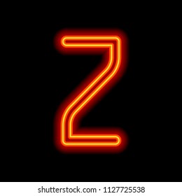 Number 2, numeral, two. Orange neon style on black background. Light icon