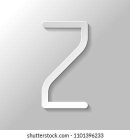 Number 2, numeral, two. Paper style with shadow on gray background