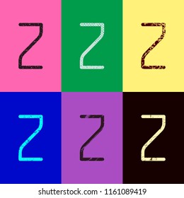 Number 2, numeral, two. Pop art style. Scratched icons on 6 colour backgrounds. Seamless pattern