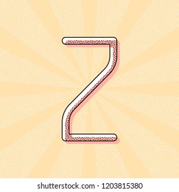 Number 2, numeral, two. Vintage retro typography with offset printing effect. Dots poster with comics pop art background