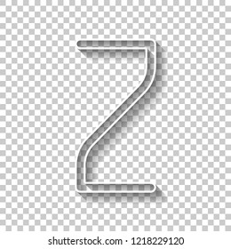 Number 2, numeral, two. White outline sign with shadow on transparent background