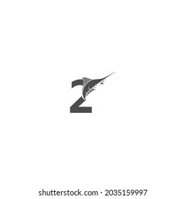 Number 2 with ocean fish icon template vector
