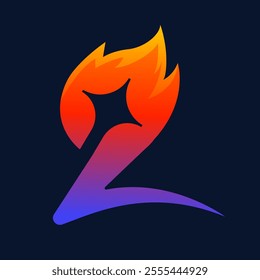 number 2 on fire. burning letter. 2 burning with purple and orange gradient. sparks and flames on the two digit. Used to show countdown or upcoming events. 