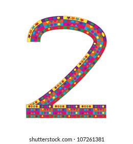 Number 2 on white background from colorful graphic letter collection, Vector Illustration