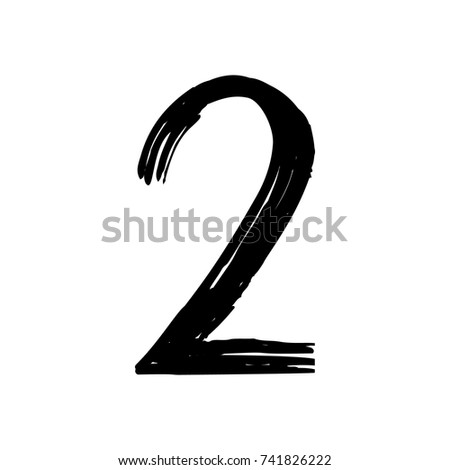 Number 2 painted by brush isolated on white background