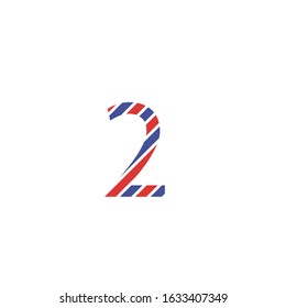 number 2 with patterned lines in red and blue postal letter style