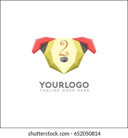 Number 2 pet shop logo template. Heads of brown dog, animal vector illustration. Pet shop or store signboard.