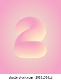 Number 2 Pink Furry Number. Element Isolated On Background. Editable Color.