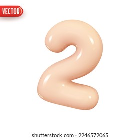 Number 2. Pink Number two. Realistic 3d design In cartoon style. Icon isolated on white background. vector illustration