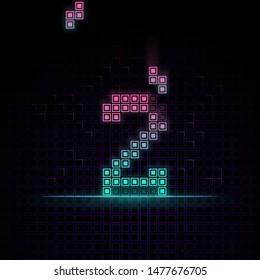 Number 2 in Pixel art, 8bit game, Synth wave style, 80s-90s ,this game have number 0-9 that relate to each other