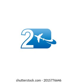 Number 2 with plane logo icon design vector illustration