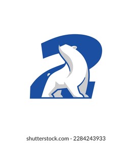 Number 2 with polar bear logo design template. Creative vector symbol.