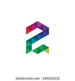 Number 2 Polygon Colorful Numerical Alphabet Geometric Logo Vector