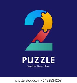 Number 2 puzzle pieces colorful vector logo design. template illustration