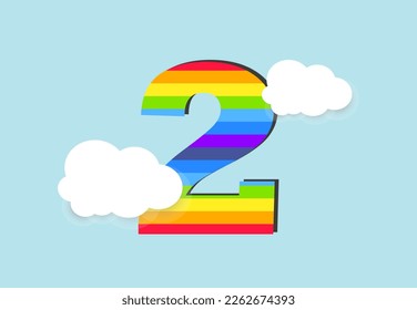 Number 2 Rainbow counting learn object design, abstract rainbow Number for kids, love, family and scholl concept vector illustration design