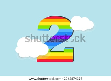 Number 2 Rainbow counting learn object design, abstract rainbow Number for kids, love, family and scholl concept vector illustration design
