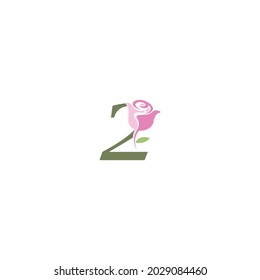 Número 2 con ilustración vectorial del logotipo del icono de rosa