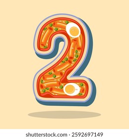 The number 2 is in the shape of a Tteokbokki Korean food