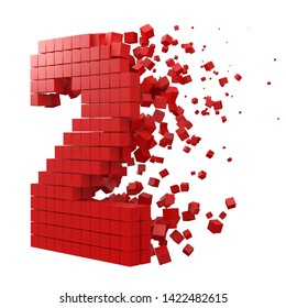 number 2 shaped data block. version with red cubes. 3d pixel style vector illustration. suitable for blockchain, technology, computer and abstract themes.