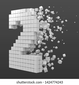 number 2 shaped data block. version with white cubes. 3d pixel style vector illustration. suitable for blockchain, technology, computer and abstract themes.