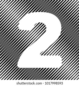 Number 2 sign design template elements. Vector. Icon. Hole in moire background.